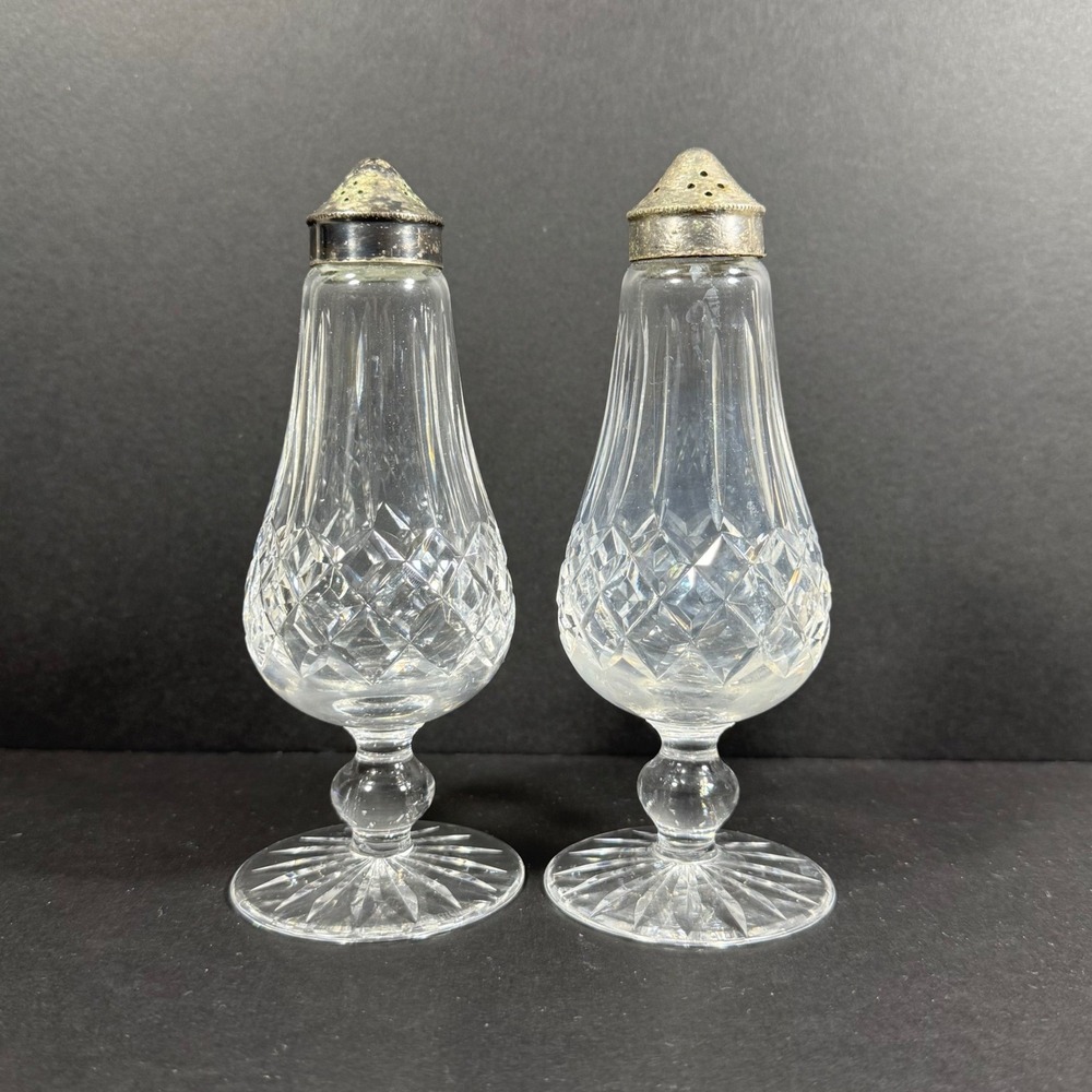 Waterford Salt and Pepper Shakers Clear Crystal Footed Vintage Set of 2